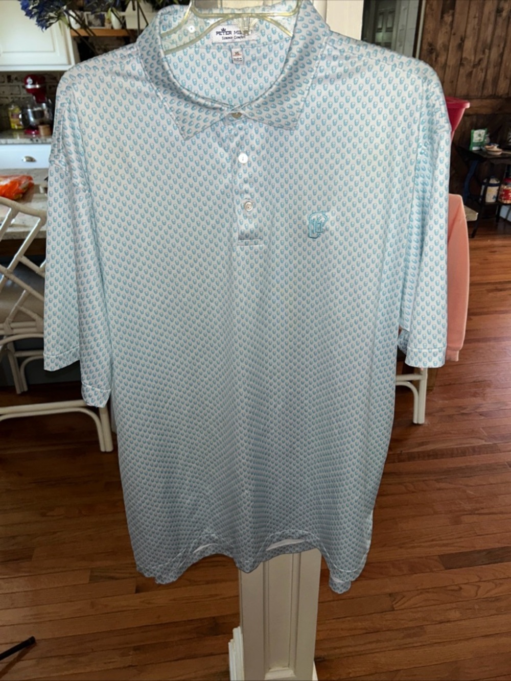 Peter Millar Light Blue skull print lake Nona logo golf Polo